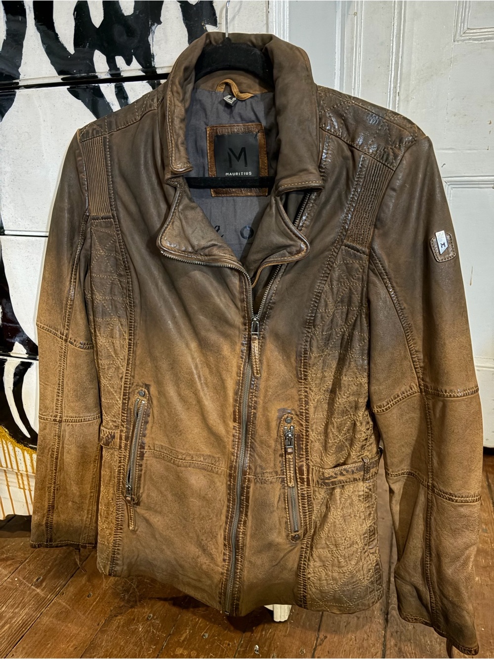 Mauri Brown Ombre Distressed Leather Zip Jacket